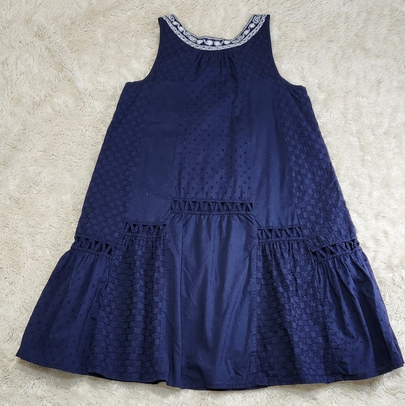 Anthropologie Maeve Tisa Swing Dress Flower & Mirror Embroidered Sz 6 Navy Blue - Picture 6 of 11